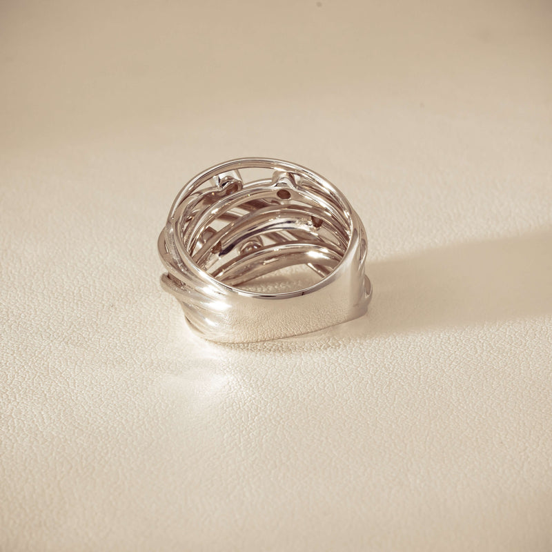 Deja Vu 18ct White Gold .24ct Diamond Orbit Weave Ring - Ring - Walker & Hall