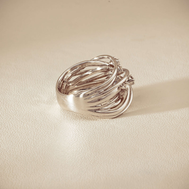 Deja Vu 18ct White Gold .24ct Diamond Orbit Weave Ring - Ring - Walker & Hall