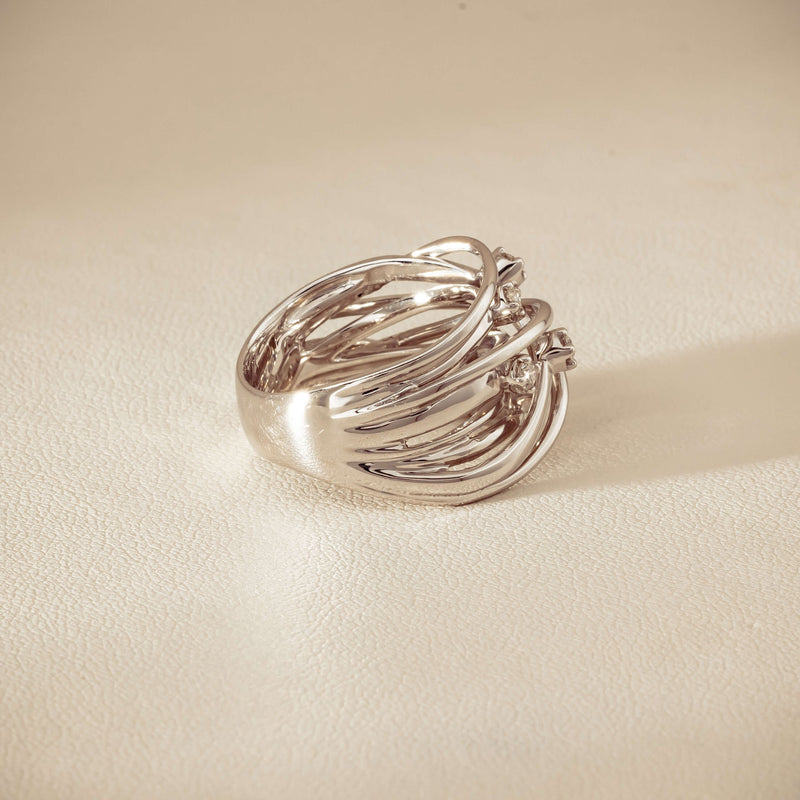 Deja Vu 18ct White Gold .24ct Diamond Orbit Weave Ring - Ring - Walker & Hall