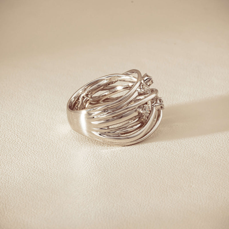 Deja Vu 18ct White Gold .24ct Diamond Orbit Weave Ring - Ring - Walker & Hall