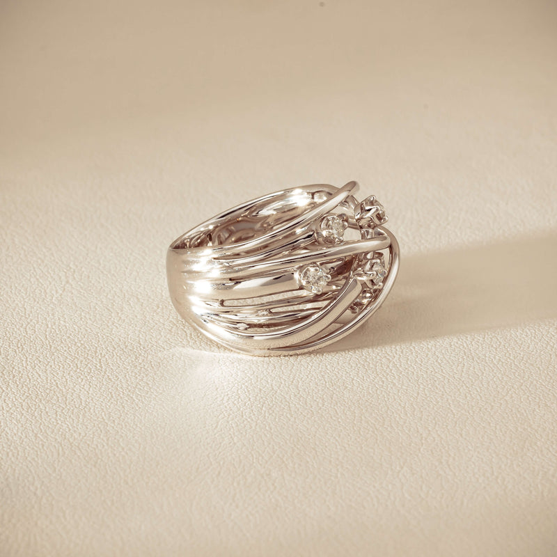 Deja Vu 18ct White Gold .24ct Diamond Orbit Weave Ring - Ring - Walker & Hall