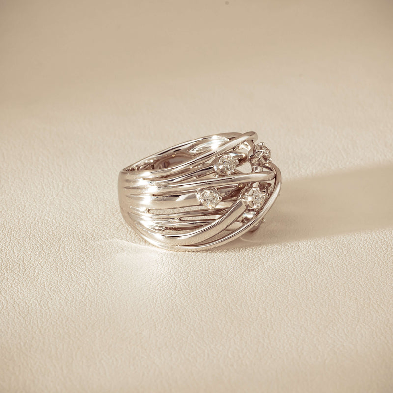 Deja Vu 18ct White Gold .24ct Diamond Orbit Weave Ring - Ring - Walker & Hall