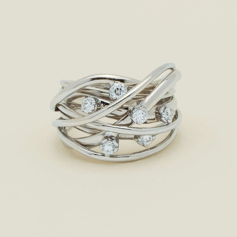 Deja Vu 18ct White Gold .24ct Diamond Orbit Weave Ring - Ring - Walker & Hall