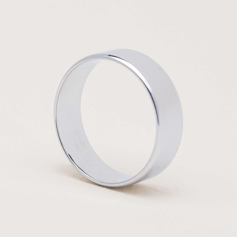 9ct White Gold 7mm Square Profile Band - Ring - Walker & Hall