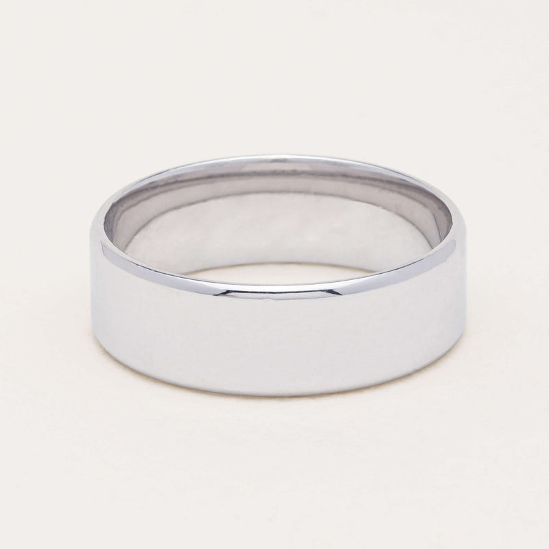 9ct White Gold 7mm Square Profile Band - Ring - Walker & Hall