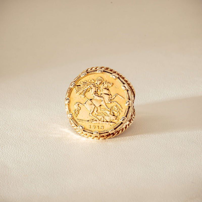 Vintage 9ct Yellow Gold Ring with 22ct Half Sovereign 1973 - Ring - Walker & Hall