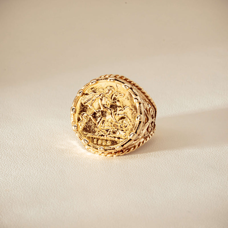 Vintage 9ct Yellow Gold Ring with 22ct Half Sovereign 1973 - Ring - Walker & Hall