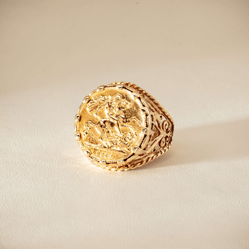 Vintage 9ct Yellow Gold Ring with 22ct Half Sovereign 1973 - Ring - Walker & Hall