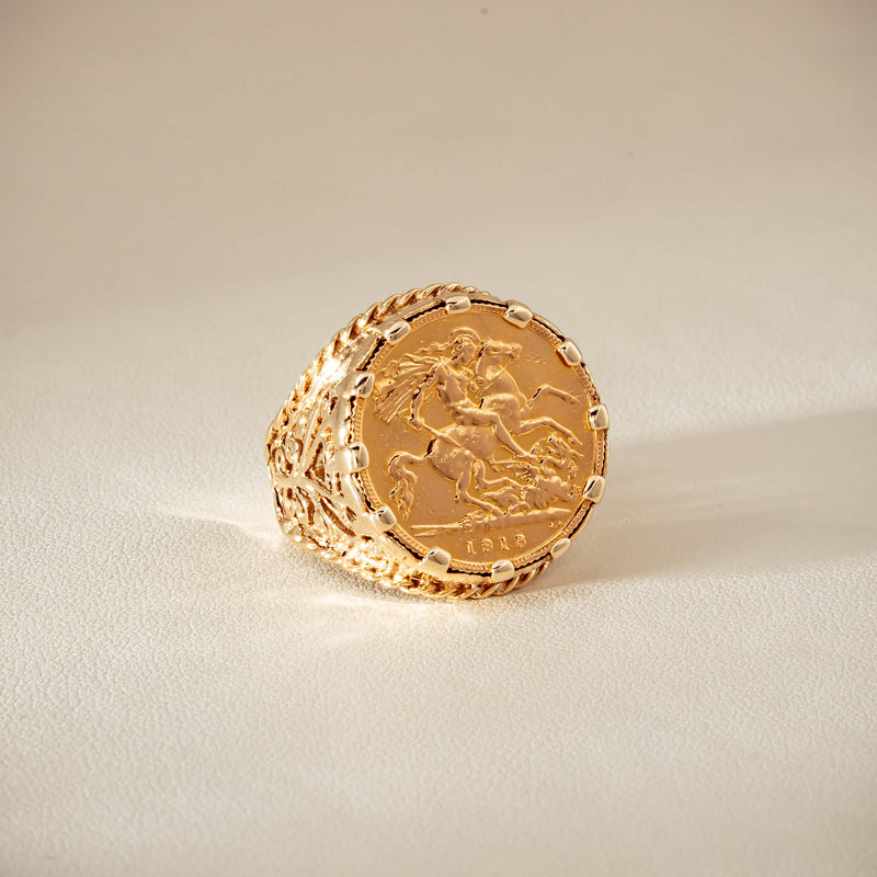 Vintage 9ct Yellow Gold Ring with 22ct Half Sovereign 1973 - Ring - Walker & Hall