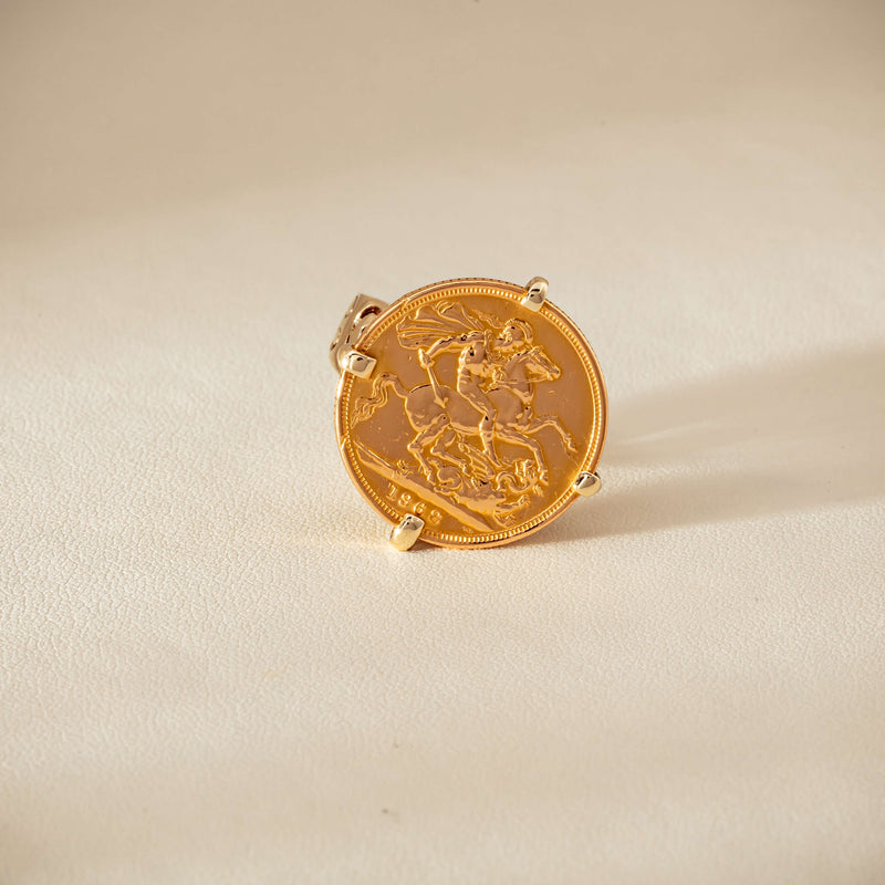 Vintage 9ct Yellow Gold Ring with 22ct Full Sovereign 1968 - Ring - Walker & Hall
