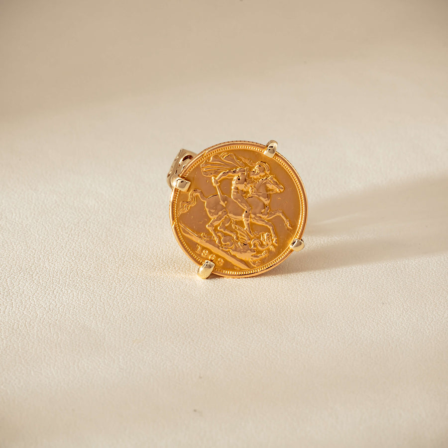 Vintage 9ct Yellow Gold Ring with 22ct Full Sovereign 1968 - Ring - Walker & Hall