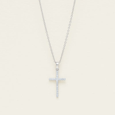 9ct White Gold Diamond Cross Pendant - Necklace - Walker & Hall