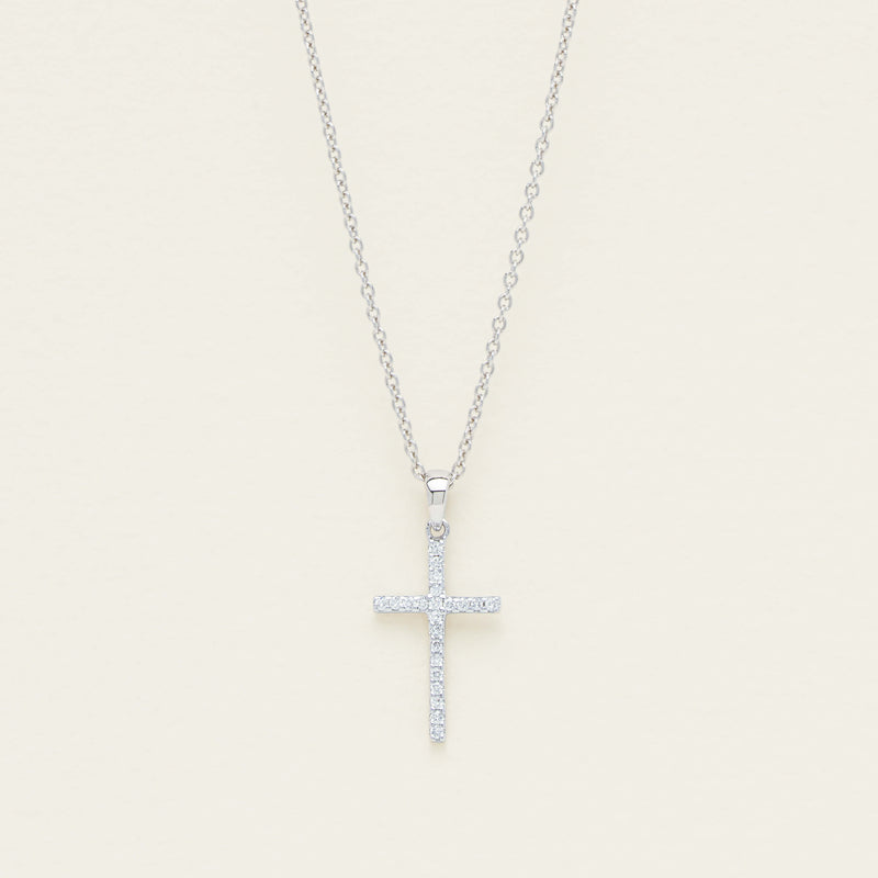9ct White Gold Diamond Cross Pendant - Necklace - Walker & Hall