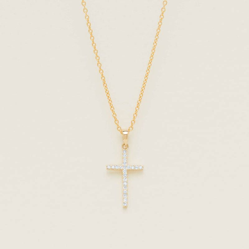 9ct Yellow Gold Diamond Cross Pendant - Necklace - Walker & Hall