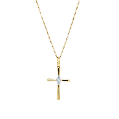 18ct Yellow Gold .18ct Diamond Cross Pendant-Necklace-Walker & Hall