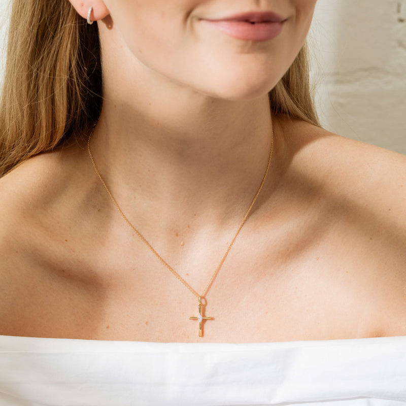 18ct Yellow Gold .18ct Diamond Cross Pendant-Necklace-Walker & Hall