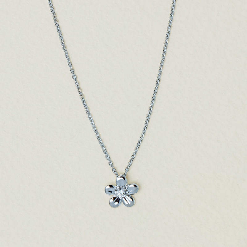 9ct White Gold Diamond Flower Pendant - Necklace - Walker & Hall