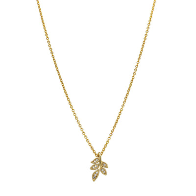 9ct Yellow Gold Diamond Leaf Pendant - Necklace - Walker & Hall