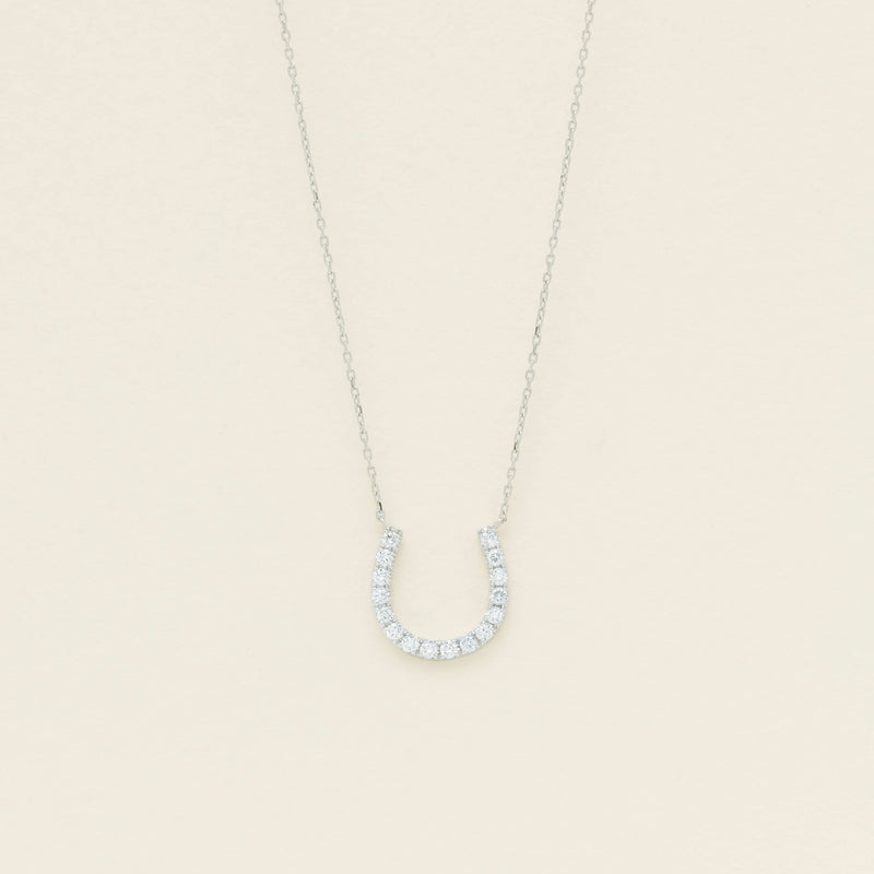 9ct White Gold Diamond Horseshoe Pendant - Necklace - Walker & Hall