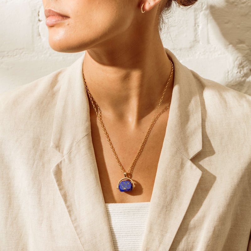 9ct Yellow Gold Lapis Spinner Pendant - Necklace - Walker & Hall
