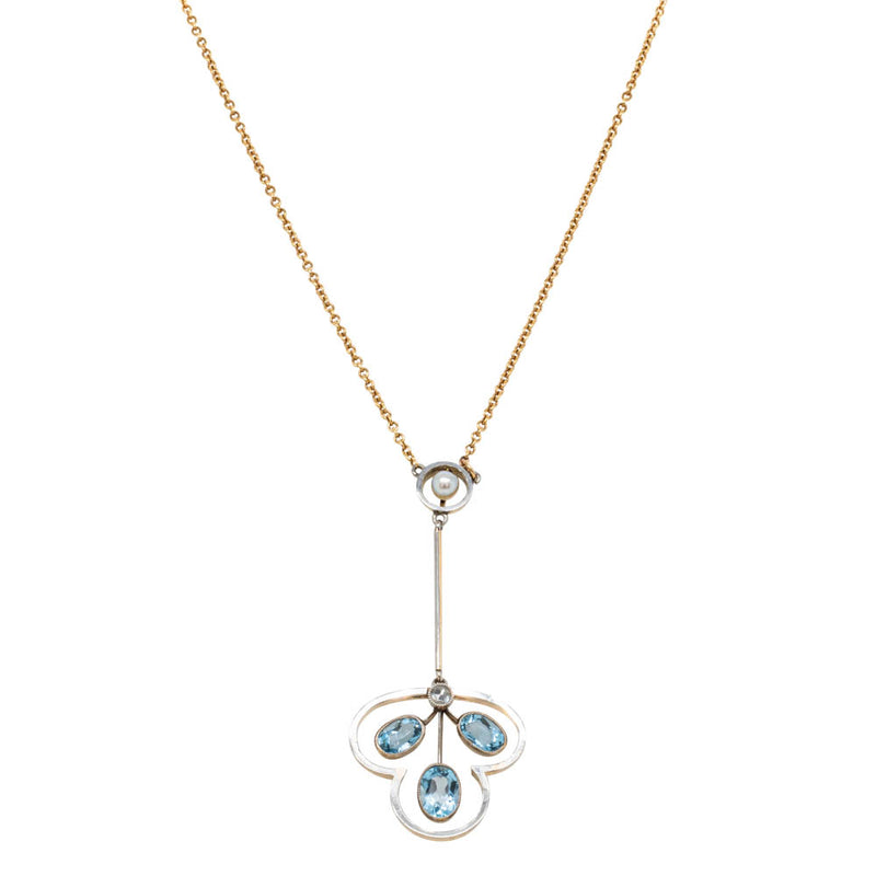 Vintage 18ct Yellow Gold Aquamarine Pendant-Necklace-Walker & Hall