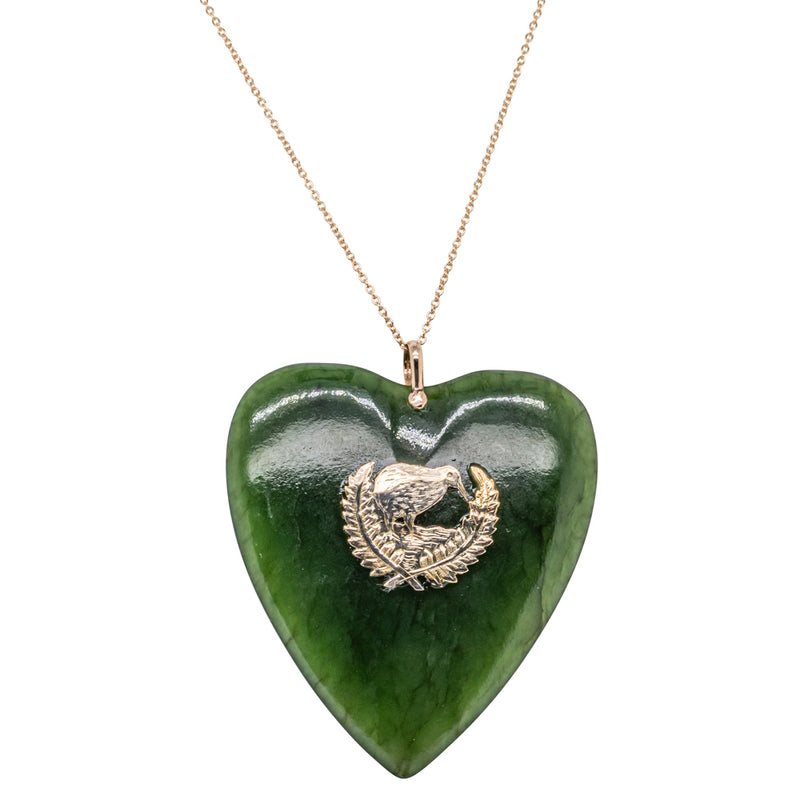 Vintage 9ct Yellow Gold Greenstone Heart Pendant-Necklace-Walker & Hall