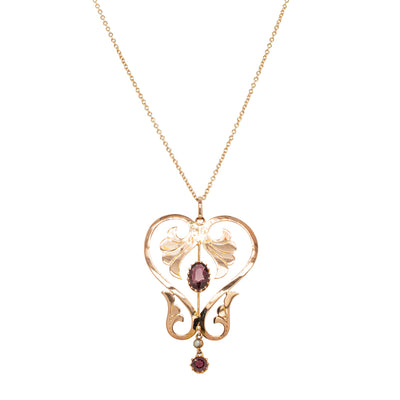 Vintage 9ct Rose Gold Garnet & Seed Pearl Pendant-Necklace-Walker & Hall