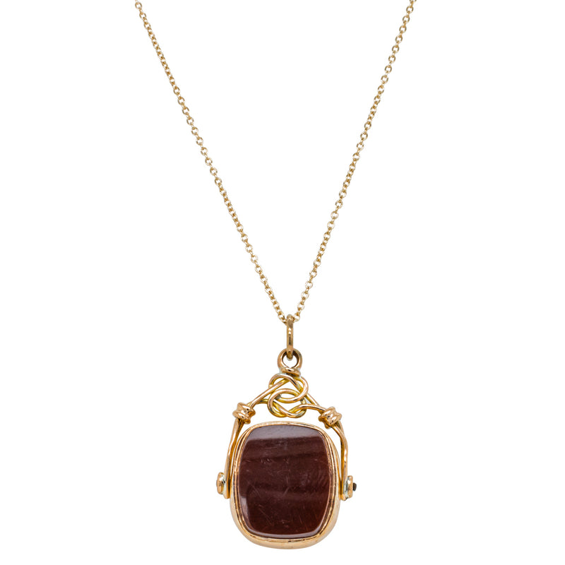 Vintage 9ct Yellow Gold Carnelian Spinner Pendant-Necklace-Walker & Hall