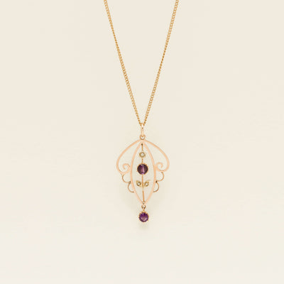 Deja Vu 9ct Rose Gold Amethyst & Seed Pearl Pendant - Necklace - Walker & Hall