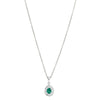 18ct White Gold .31ct Emerald & Diamond Halo Pendant-Necklace-Walker & Hall