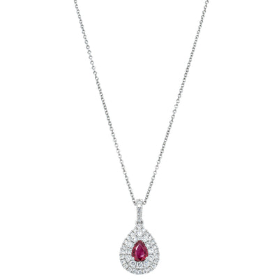 18ct White Gold .65ct Ruby & Diamond Pendant-Necklace-Walker & Hall