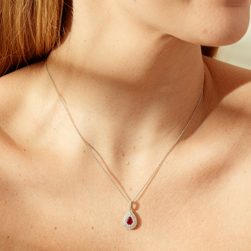18ct White Gold .65ct Ruby & Diamond Pendant-Necklace-Walker & Hall