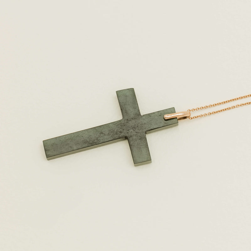 Vintage 9ct Rose Gold Greenstone Cross Pendant - Necklace - Walker & Hall