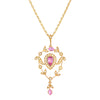 Vintage 9ct Yellow Gold Synthetic Pink Stones & Seed Pearl Pendant - Necklace - Walker & Hall