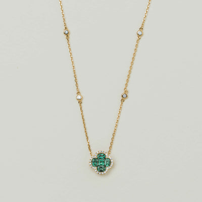 18ct Yellow Gold .93ct Emerald & Diamond Quatrefoil Pendant - Necklace - Walker & Hall