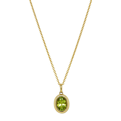 9ct Yellow Gold Peridot Rubover Set Pendant - Necklace - Walker & Hall
