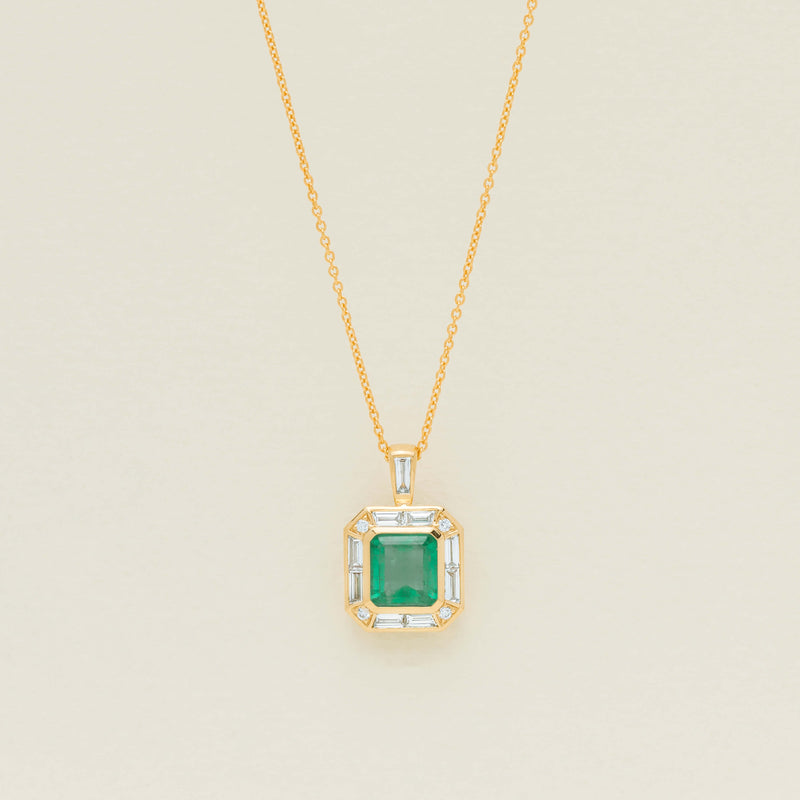 18ct Yellow Gold 3.04ct Emerald & Diamond Magritte Pendant - Necklace - Walker & Hall