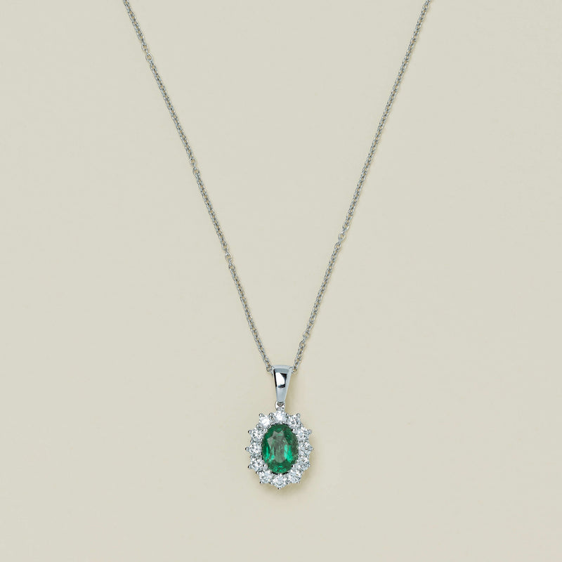 18ct White Gold 1.25ct Emerald & Diamond Belle Pendant - Necklace - Walker & Hall