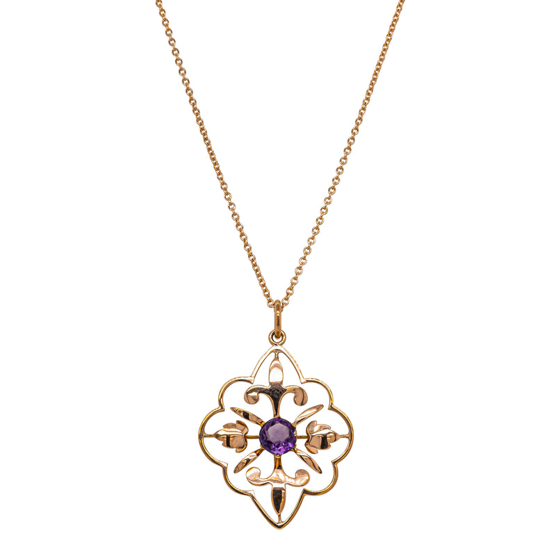 Deja Vu 9ct Rose Gold Amethyst Openwork Pendant - Necklace - Walker & Hall