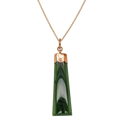 Vintage 9ct Rose Gold Greenstone Toki Pendant - Necklace - Walker & Hall