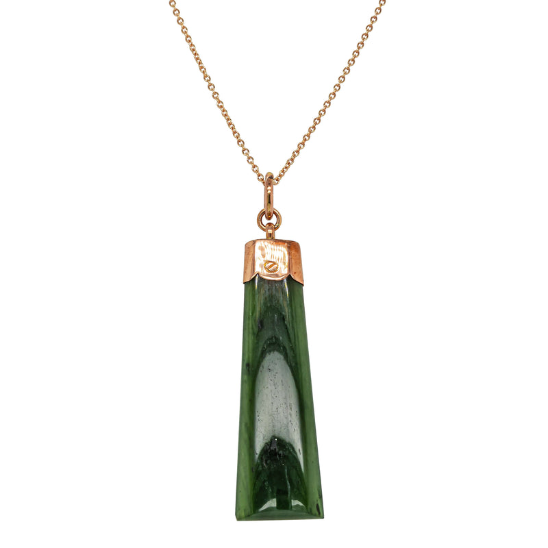 Vintage 9ct Rose Gold Greenstone Toki Pendant - Necklace - Walker & Hall