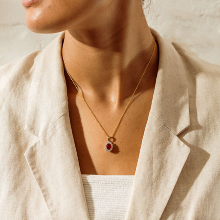 18ct Yellow Gold 1.27ct Ruby & Diamond Belle Pendant - Necklace - Walker & Hall