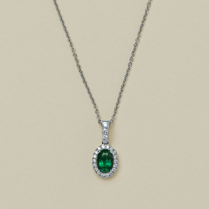 18ct White Gold .70ct Emerald & Diamond Nina Pendant - Necklace - Walker & Hall