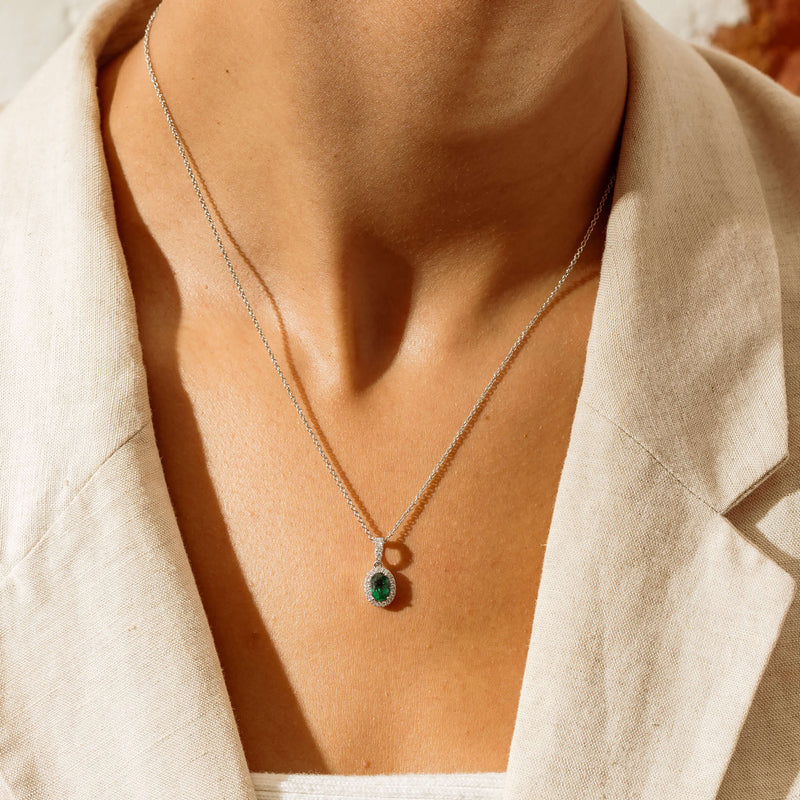 18ct White Gold .70ct Emerald & Diamond Nina Pendant - Necklace - Walker & Hall