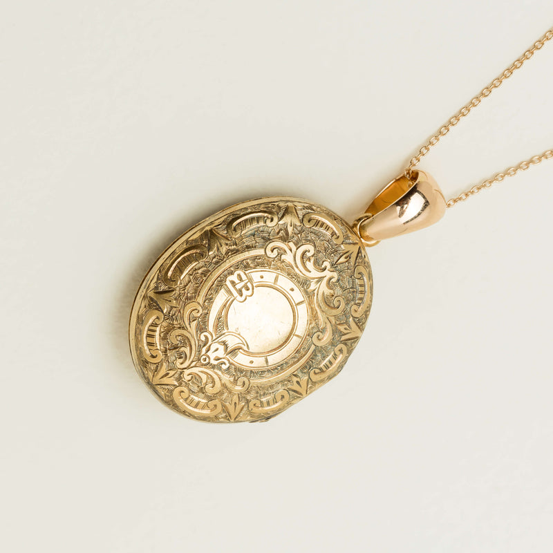 Vintage 14ct Yellow Gold Sapphire & Seed Pearl Oval Locket - Necklace - Walker & Hall