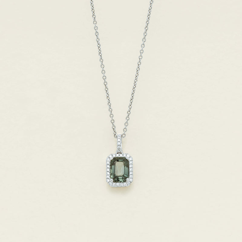 18ct White Gold 2.04ct Green Sapphire & Diamond Nina Pendant - Necklace - Walker & Hall