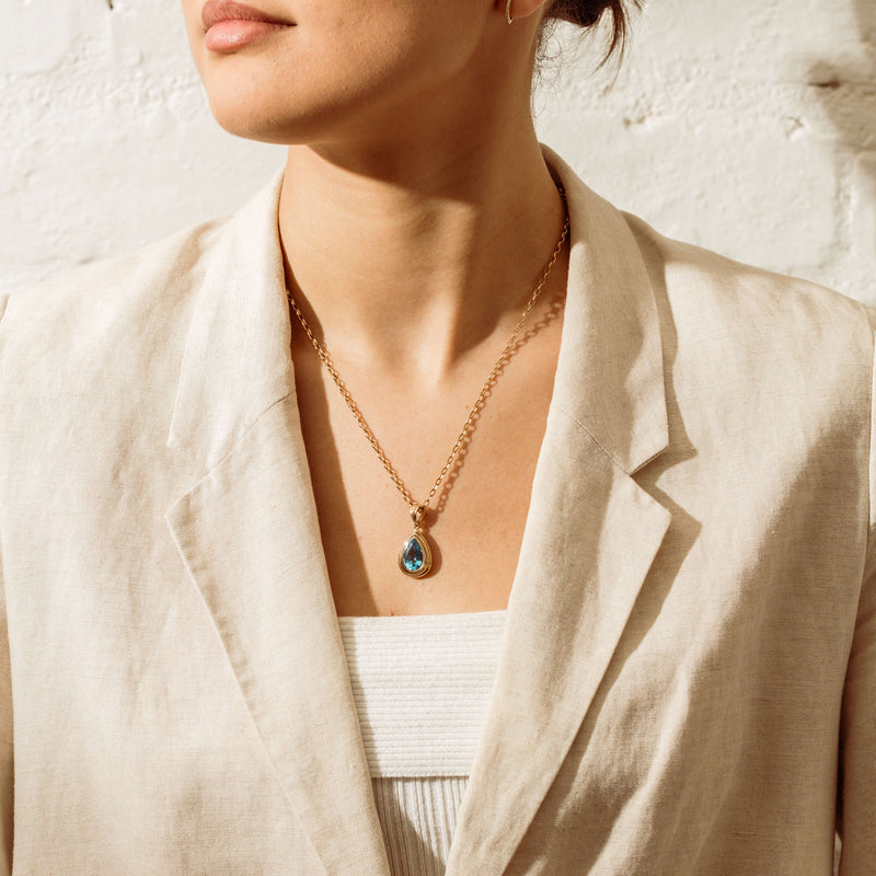 Deja Vu 9ct Yellow Gold Pear Blue Topaz Pendant