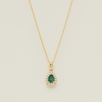 18ct Yellow Gold .49ct Pear Emerald & Diamond Pendant