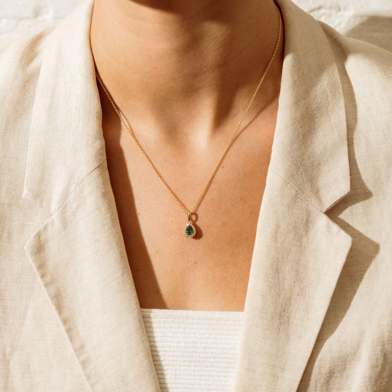 18ct Yellow Gold .49ct Pear Emerald & Diamond Pendant