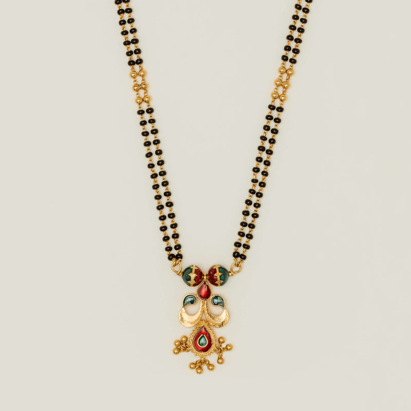 Deja Vu 21ct Yellow Gold Enamel & Black Bead Necklace - Necklace - Walker & Hall